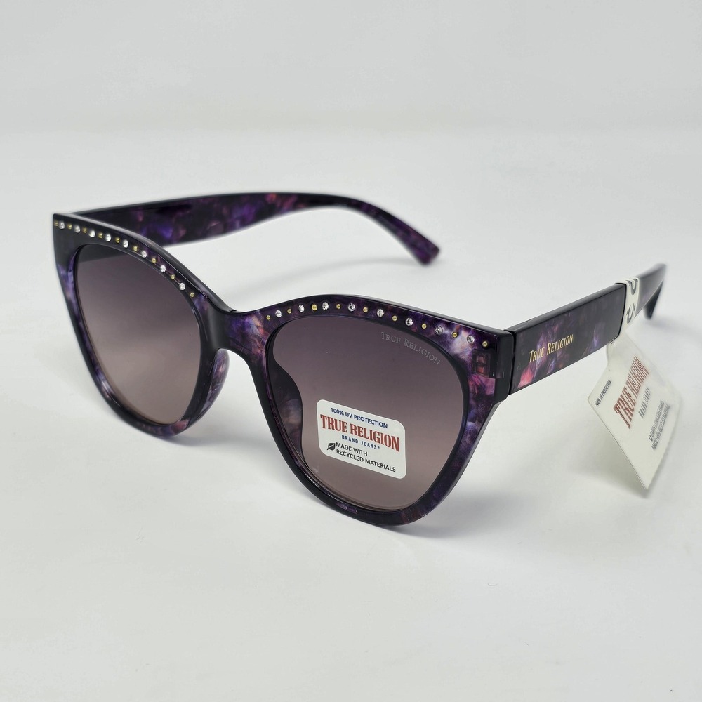 True Religion Sunglasses Womens One Size Purple Cat Eye Rhinestone UV TR56398-E